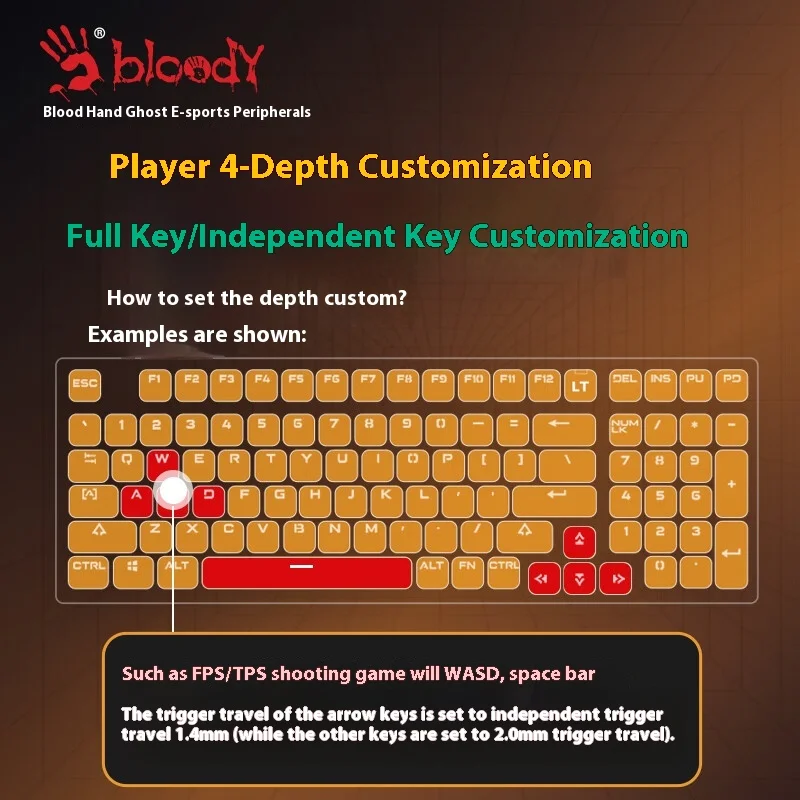 A4Tech Bloody Savage Impact AT98 لوحة مفاتيح ميكانيكية سلكية تصميم مريح لوحة مفاتيح ميكانيكية مخصصة للألعاب قابلة للتبديل السريع