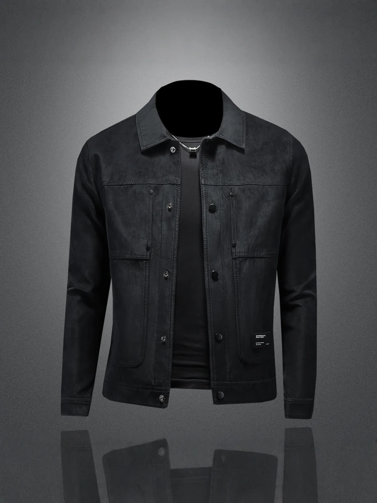 

Slim Fit Men's Leather Jaet Stand Collar Motorcycle Sle Spring 2025 Faionable Outerwear Long Sve PU Material