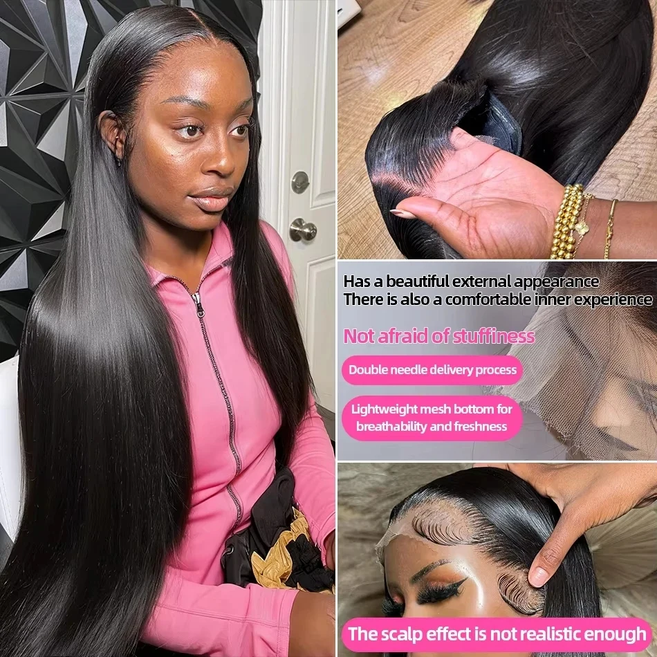 Peruka typu frontal lace 13x6 HD, gęstość 250, włosy proste jak kość, długość 30-36 cali, transparentna koronka 13x4, wstępnie wyregulowana linia włosów, bezklejowa, 100% ludzkie włosy.