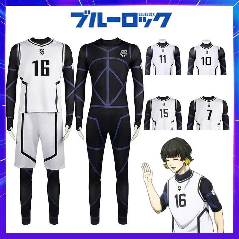 Blue Lock Cosplay Costume pour homme, Isagi, Bachira, Chigiri, Stationary i Reo, Ness Wig, Bas, Football Clothes, T-Shirt, Game Anime