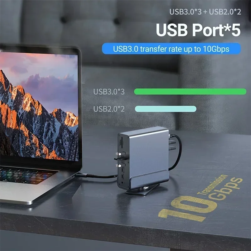 Imagem -04 - Docking Station para Mac Pro Hub Vertical com Monitor Triplo 4k hd Rj45 1000musb 3.0 2.0pd 3.0sd tf Áudio 3.5 15 em 1