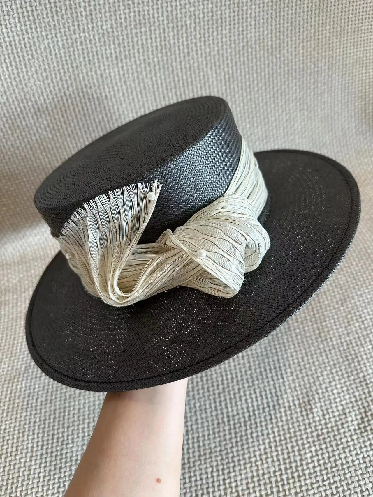 Summer luxurious high quality straw boater sun hat