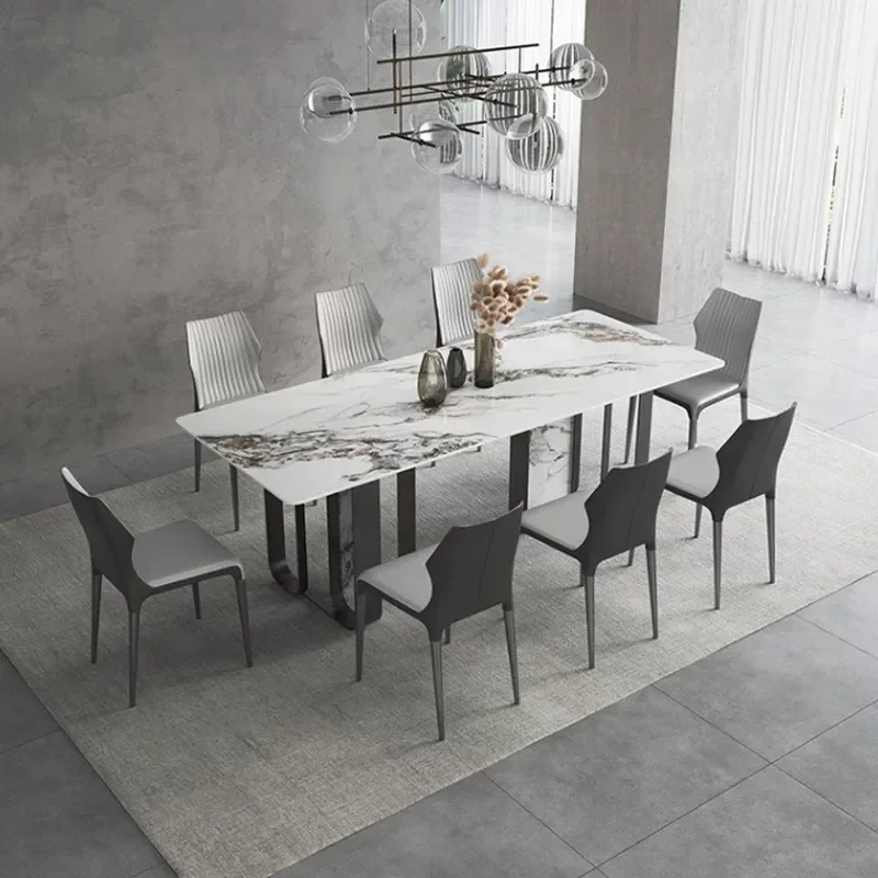 Italian Imported Bright Rock Slab Dining Table and Chair Set Simple Modern Rectangular for Small Apartment Household