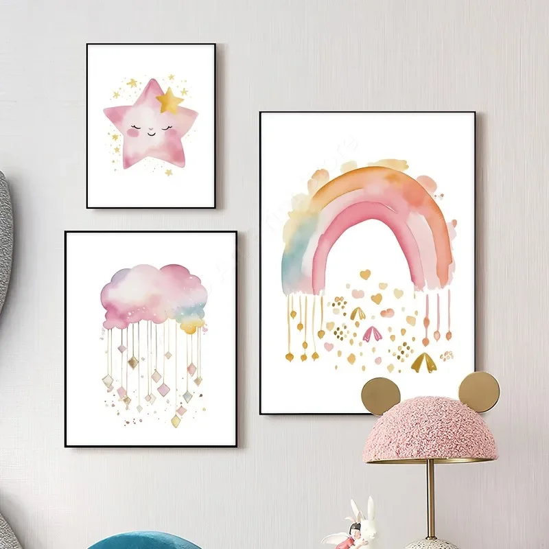 Princess Castle Unicorn Rainbow Cloud Star Wall Art Canvas Painting Posters And Prints Pictures For Girl Kids Room Nursery Decor