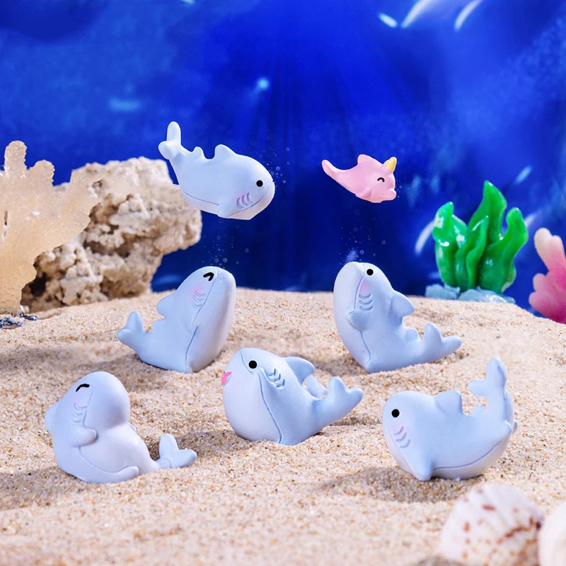 Figuritas de tiburón hechas a mano, adornos de Micro paisaje de ballena de dibujos animados, Mini decoración de resina para coche