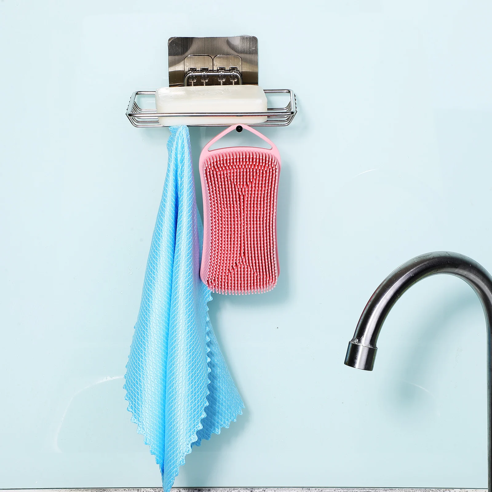 

No Punch Stainless Steel Soap Holder Shower Wall Rack Dish Drainage Hooks Easy Install Bathroom Accessories Portable Box Non