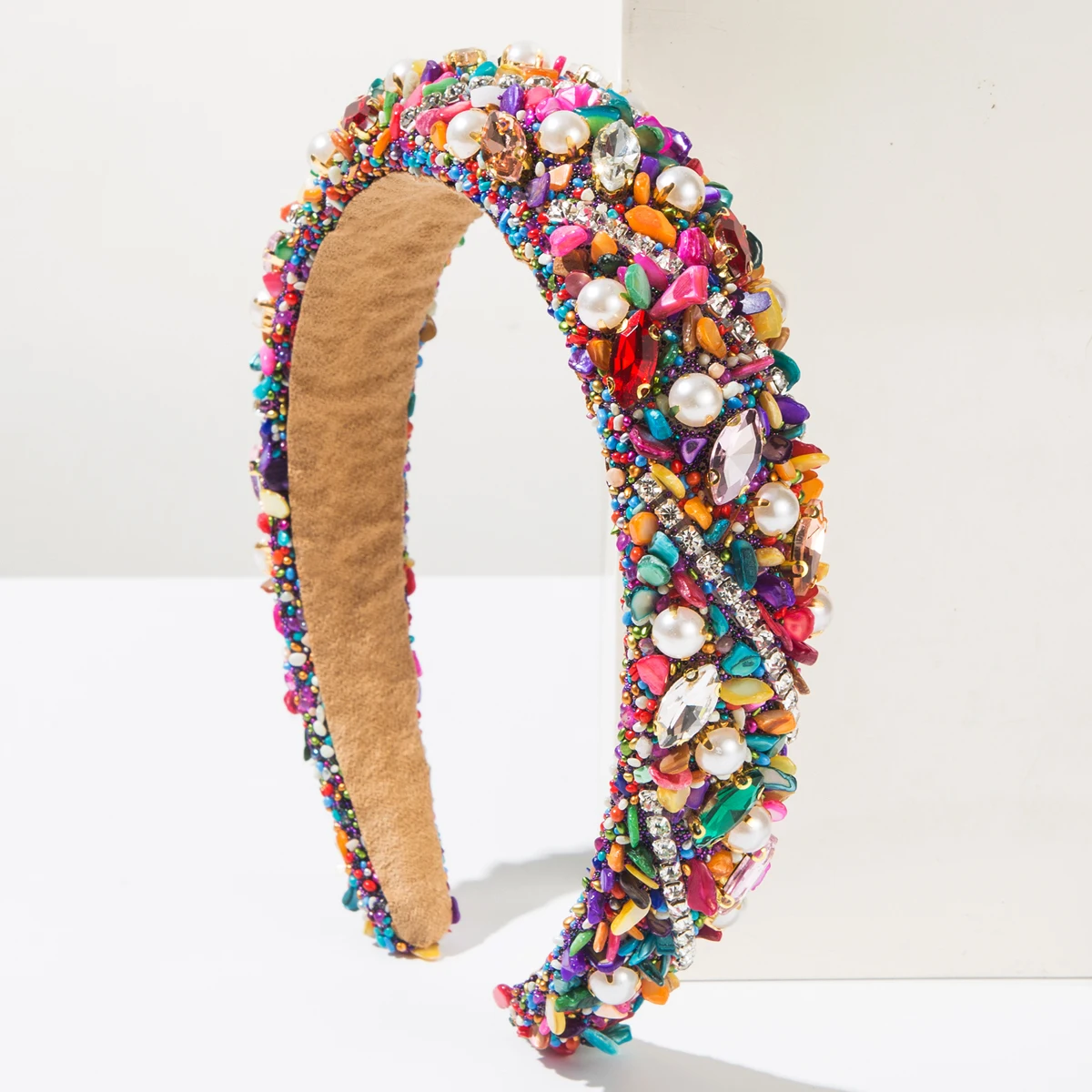 Cross Border New Retro Heavy Industry Pearl Studded Diamond Colored Stone Headband Baroque High-End Banquet Dance Hair Accessory