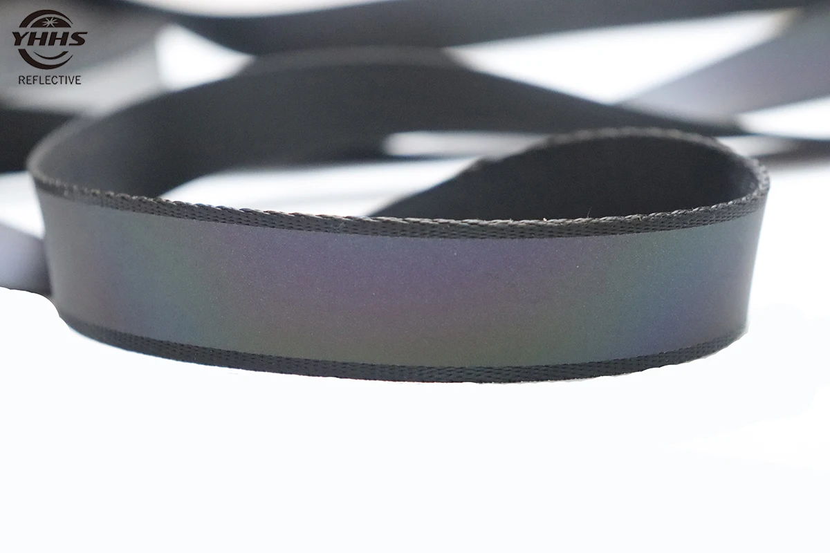 1.4mm Thick Black 100% Nylon Holographic Ribbon Rainbow Reflective Webbing  for Shoulder Strap Pet Belts Garment Accessories