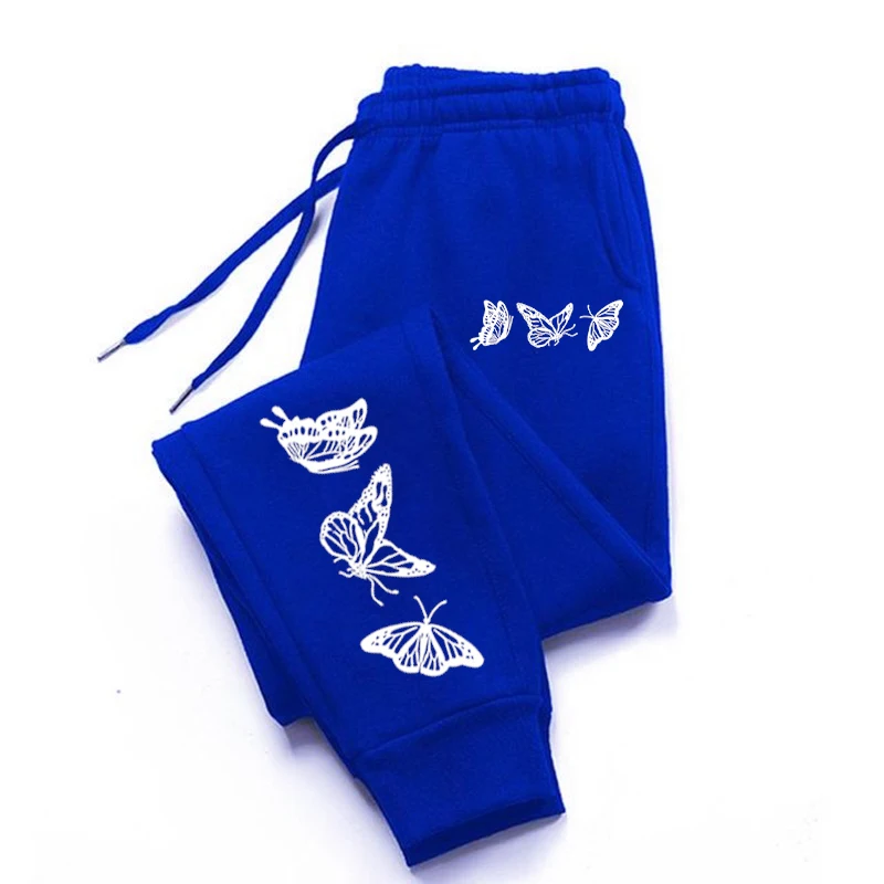 Plus Woman Men Couple Sweatpant Three Butterflies Prints Sportswear Warm Gym Baggy Pocket Drawstring Pants Jogger Sports Clothes