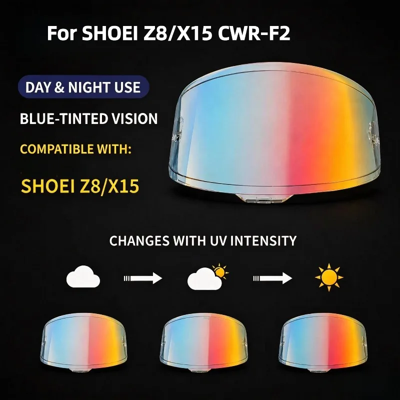 For SHOEI Z8/X15 CWR-F2 Helmet Lenses, Color Changing Lenses, Windproof, Sun Protection, Day and Night Universal Use