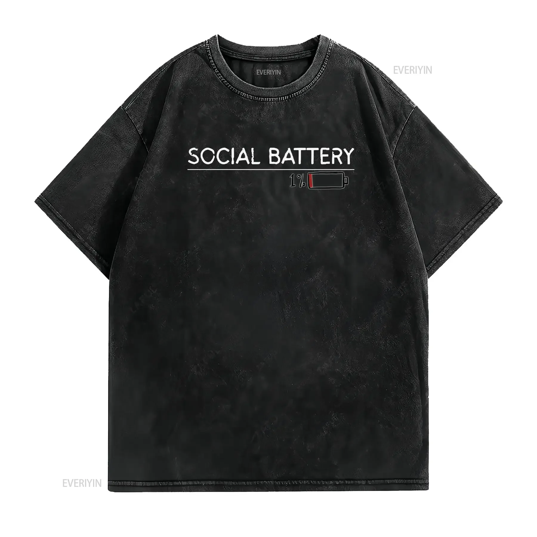Social Battery T Shirt My Comes Pre Drained Introvert Humor Funny Neurodivergent ADHD Autism Awareness vintage Washed Casual