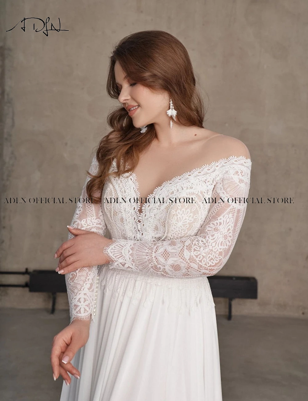 Chic Chiffon Plus Size Wedding Dresses Customized Long Sleeves Side Slit Bride Dress Boho Beach Bridal Gown Customized