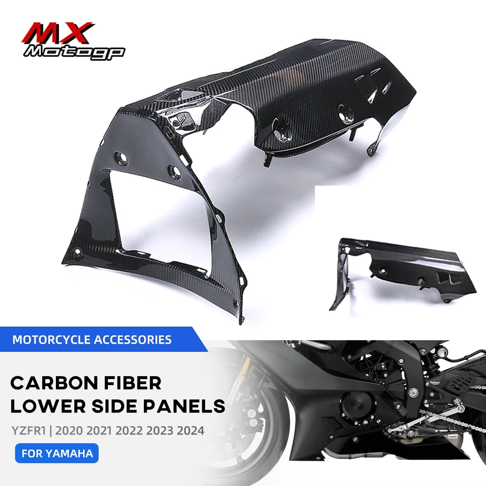 For YAMAHA YZFR1 YZF R1 2020-2023 2024 Motorcycle Carbon Fiber Race Belly Pan Lower Fairings Covers Exhaust Side Panels