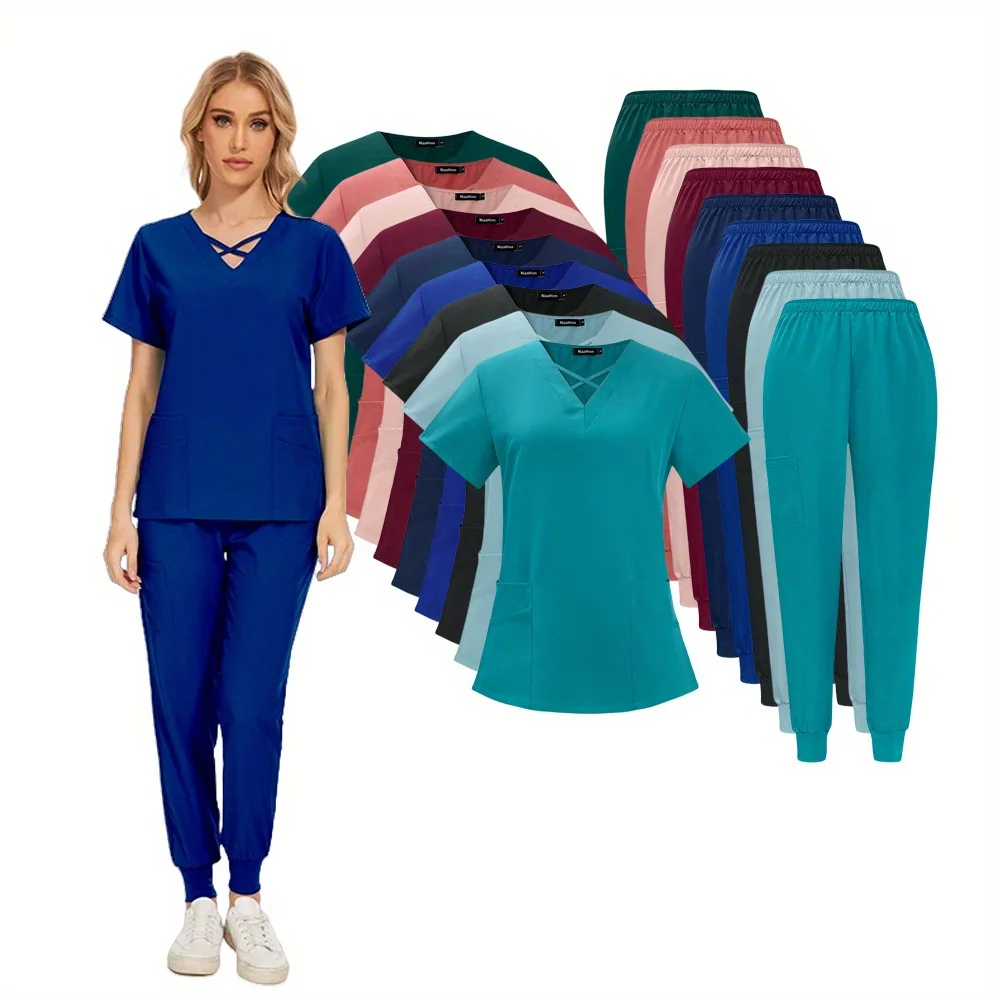 

Women's 2 - Piece Multicolor Scrub Uniforms: Short Sleeve Tops + Pants The Ultimate Workwear Choice
