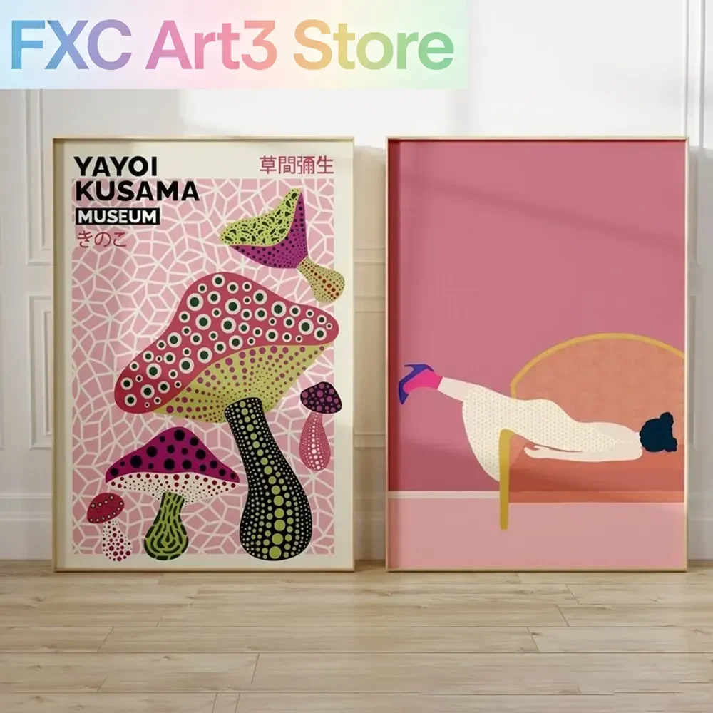 1pc frameless,Modern Abstract Yayoi Kusama Japanese Art Exhibition Wall Art Canvas Painting Posters For Living Room Home Decor