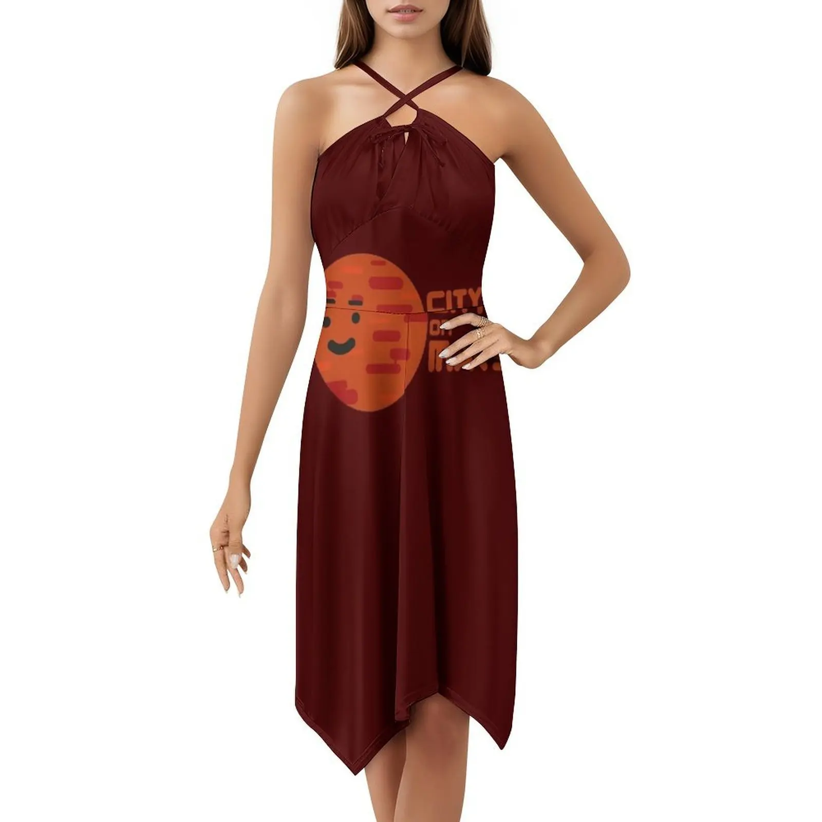 فستان City On Design With Planet Bohemian بدون أكمام للنساء مطبوع عليه فساتين حفلات الشاطئ النظام الشمسي Planet City Musk Happy