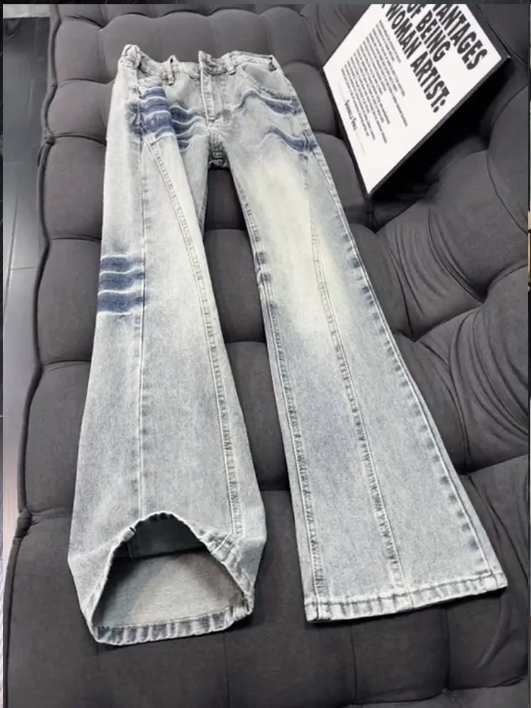 

Мужские джинсы с диагональным вырезом в американском стиле High Street Lightning Pattern, мужская версия с увеличенной талией, прямые штаны на подкладке Fce, Vibe Sle J...