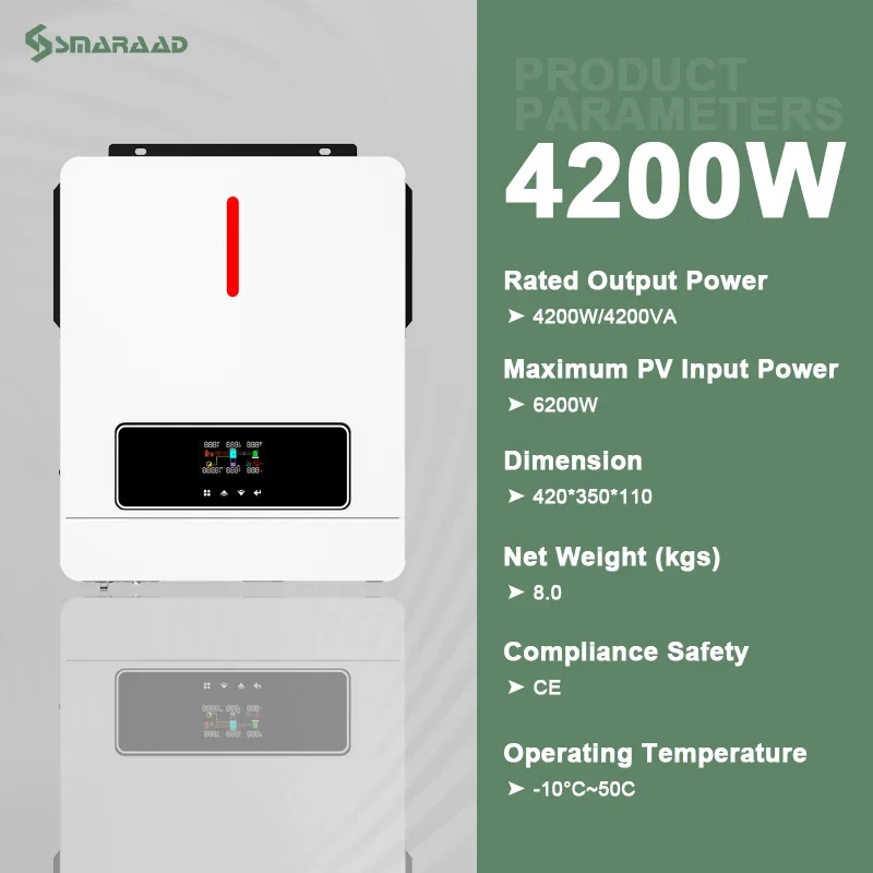 SMARAAD Hybrid Solar Inverter 4.2KW 6.2KW Single-Phase Inverter Battery Connected Built in MPPT Charger 24V 48V