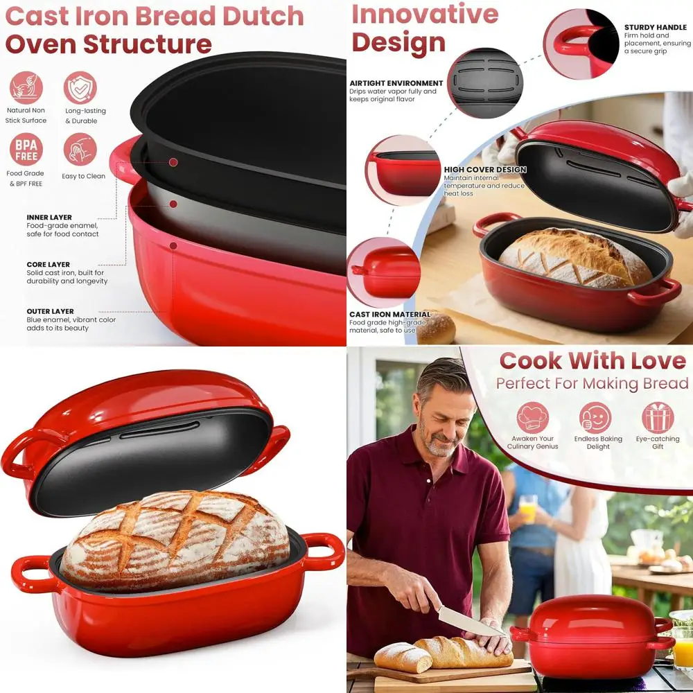 

Cast Iron Dutch Oven - 2.5QT Bread Baker, Sourdough Loaf Pan with Lid, Perfect for Homemade Bread