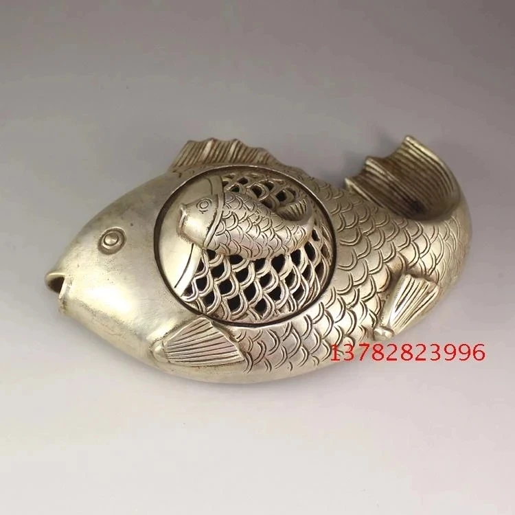 

Antique bronze plated silver copper fish incensory Home Furnishing