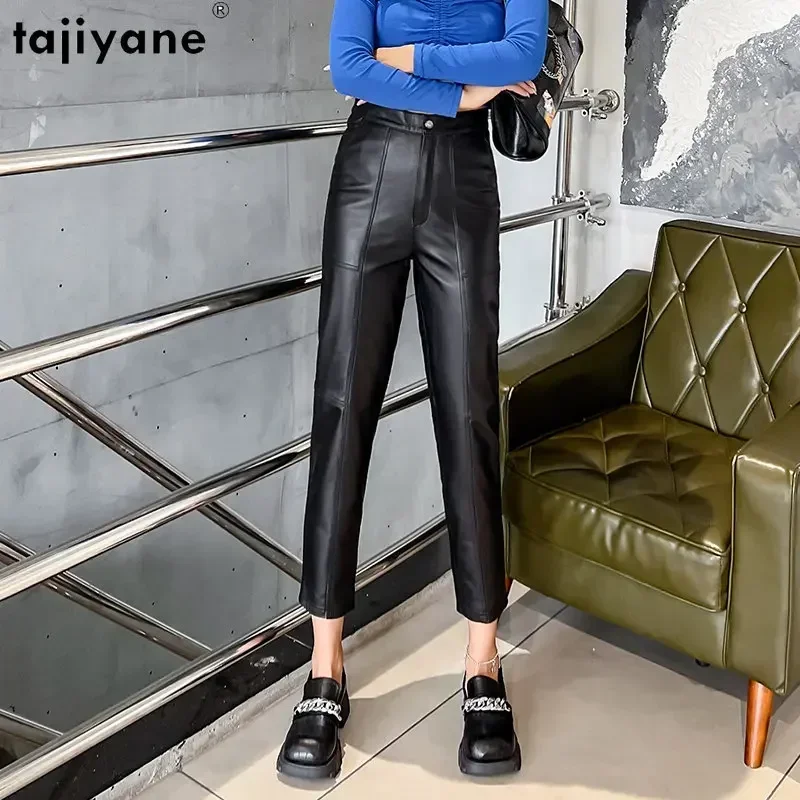 

Tajiyane New Straight Pants Genuine Leather Pants Women Trousers Women Sheepskin Pants Korean Streetwear Pantalones De Mujer SGG