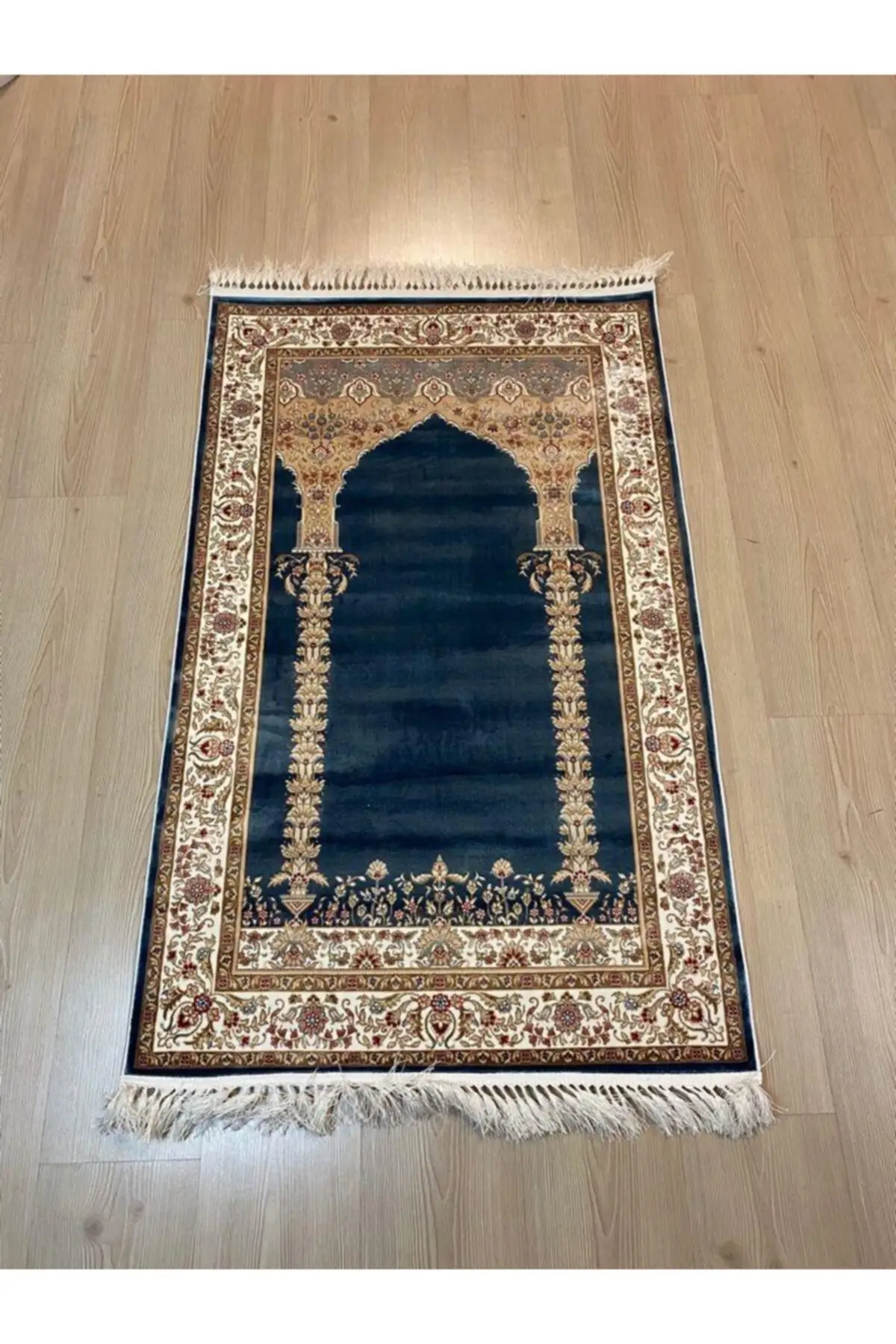 

DOLBOVI navy blue silk shiny custom countertop prayer Rug Meditation Rug