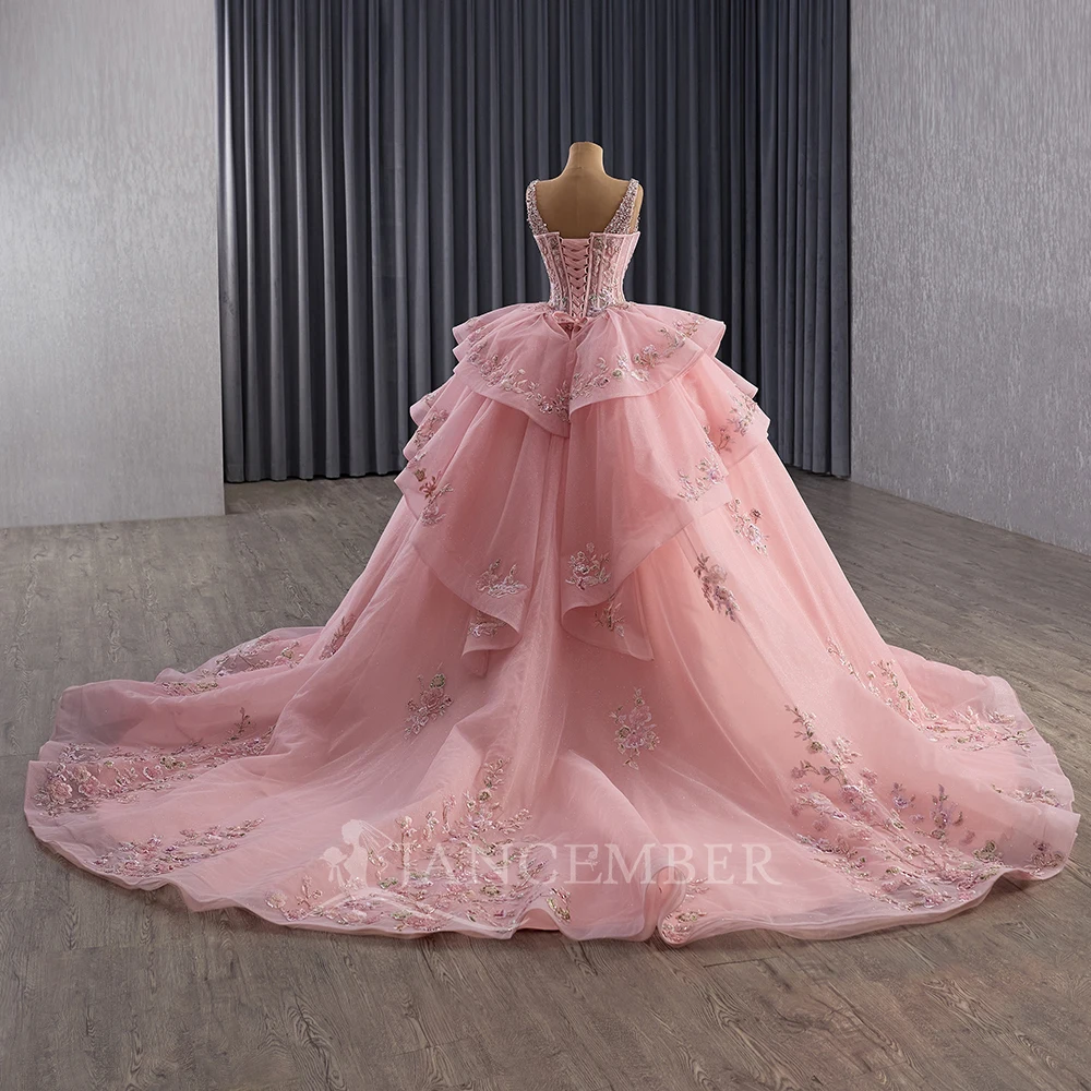 Customized Royal Pink Ball Gown Shiny Quinceanera Dresses Sleeveless Ruffles Organza Sweet 16 Dress Vestidos 15 vestido quinceañ