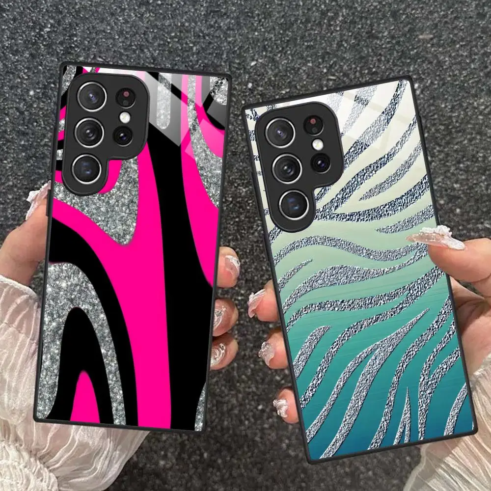 Luxury Stripes Shiny Phone Case for Samsung Galaxy S26 S25 S24 S23 S22 S21 S20 Note20 Plus FE Ultra Glass Protective Cover