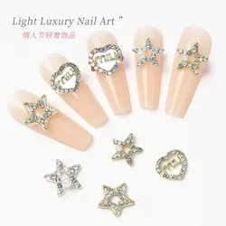 10Pcs 3D Love Heart Nail Charms Crystal Zircon Nail Rhinestones Luxury Alloy Creative Nails Art Decorations Jewelry Accessories