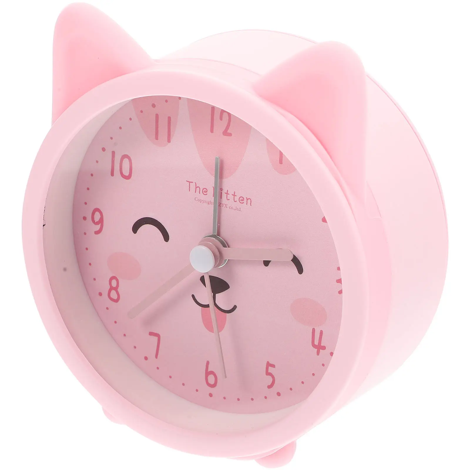 Lovely Cartoon Kitten Ear Alarm Clock Desktop Small Non-Ticking Decorative Table Clock Home Accessory Dormitory Supply