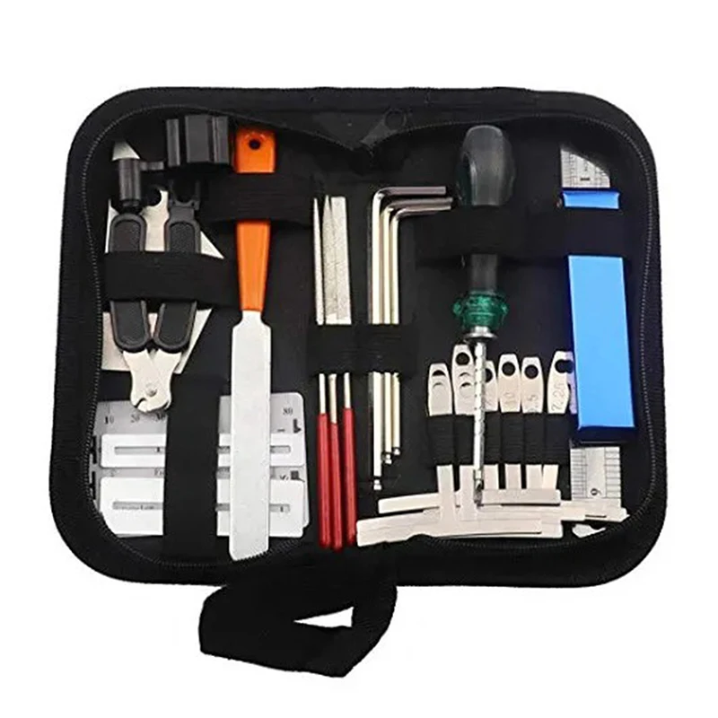 25Pcs Guitar Tool Kit With Carry Bag Repair Maintenance Tools String Action Ruler Luthier File Guitar Bridge Pins Guitar Ukulele