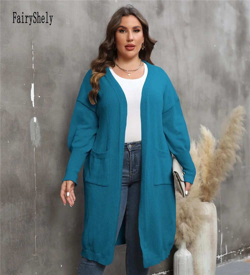 

2024 Winter Long Plus Size Sweater Cardigan Women Pocket Large Cardigans Ladies Casual Loose Oversized Knitted Coat Big Outwear