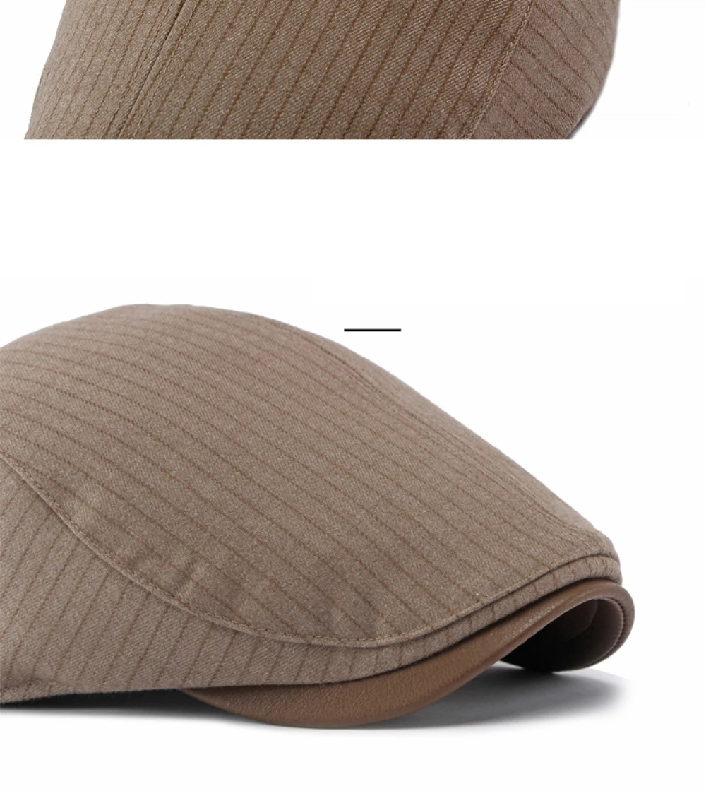 HT5156 Baskenmützen für Männer und Frauen, PU-Besatz, Künstler-Malermütze, Unisex Ivy Flachmütze, 2026 Neue Gestreifte Herbst-Winter-Baskenmützen – Detail 4