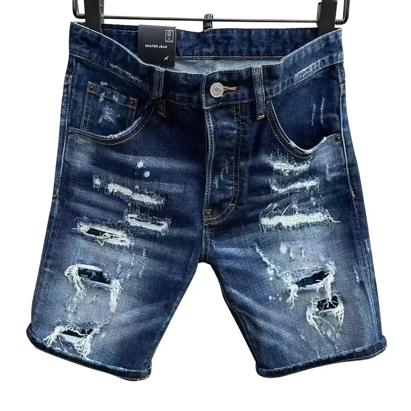 100chareiharper  c028-1 new summer denim shorts Men's Stretch fit slim quarter medium breeche heavy craft trend