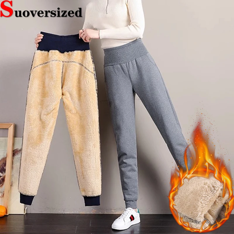 

Winter Lambswool Women Sweatpants High Waist Warm Joggers Casual Baggy Thicken Harem Pants Oversized 4xl Fleece Lined Pantalones