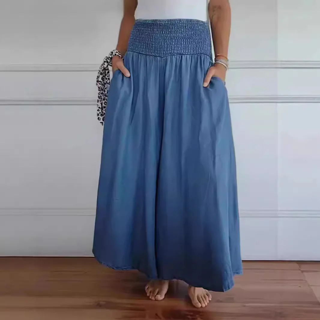 Women's Fashion Casual Play Wide Leg Elastic Belt Wide Pants Culottes