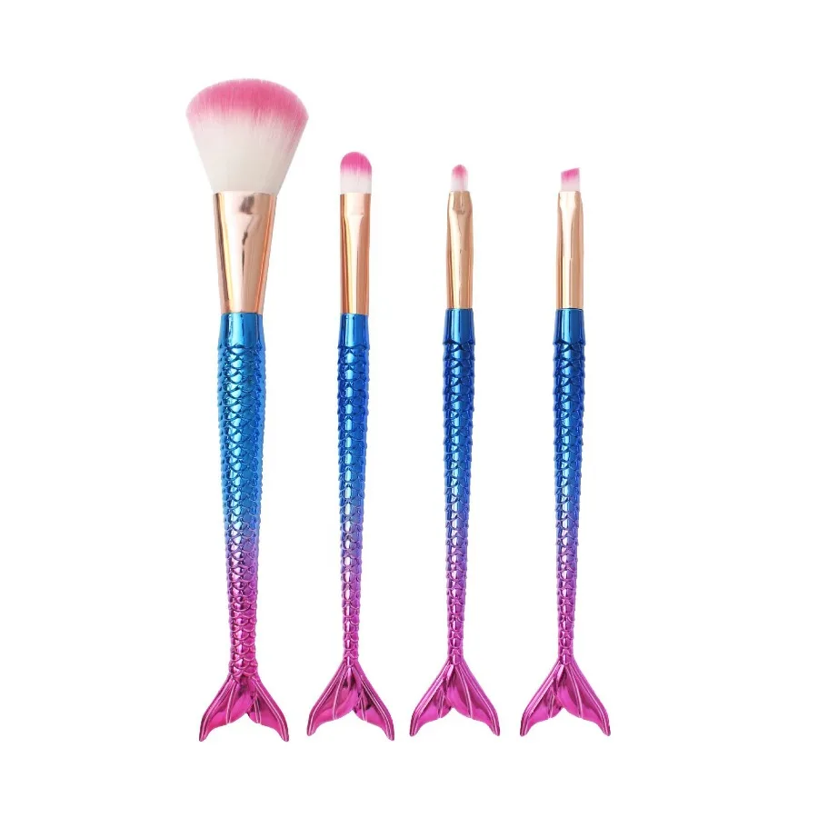4pcs/set Mermaid Gradient Electroplating Makeup Brush Set, Loose Powder Shadow Eyeliner Eyebrow Brush Beauty Tools Perfect Gift