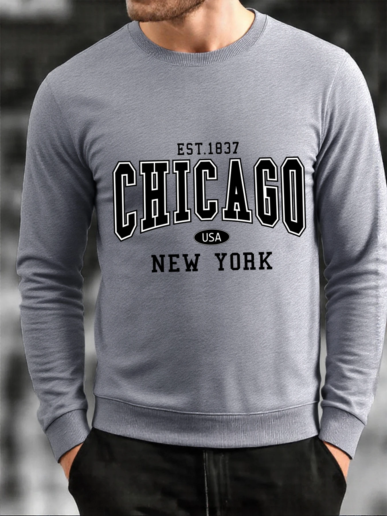 

Chicgo Нью-Йоркский мужской свитшот с буквенным принтом, повседневный пуловер с круглым вырезом, универсальная осенняя уличная одежда, теплая флисовая одежда унисекс