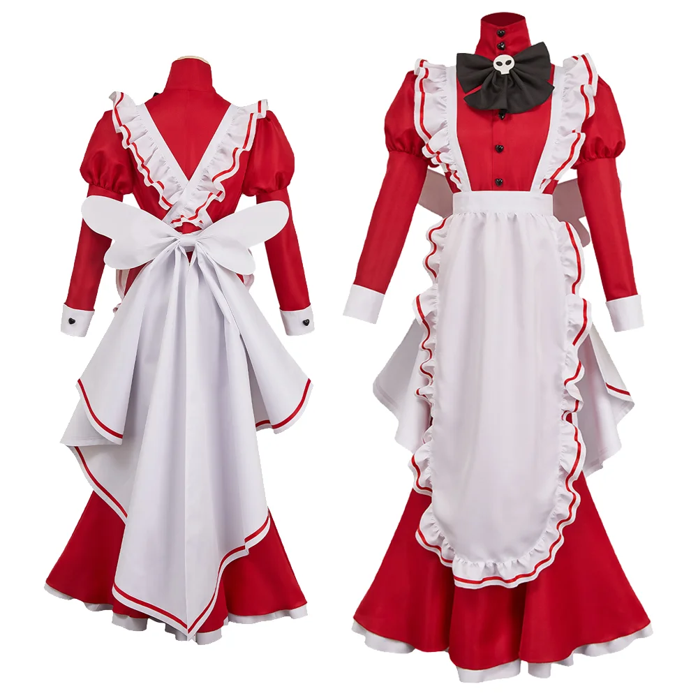

Rosie Косплей Хазбин Костюм Отеля Красная Горничная Маскировка Женщины Девушки Платье Фартук Повязка На Голову Лук Наряд Хэллоуин Карнавальный Костюм Партии
