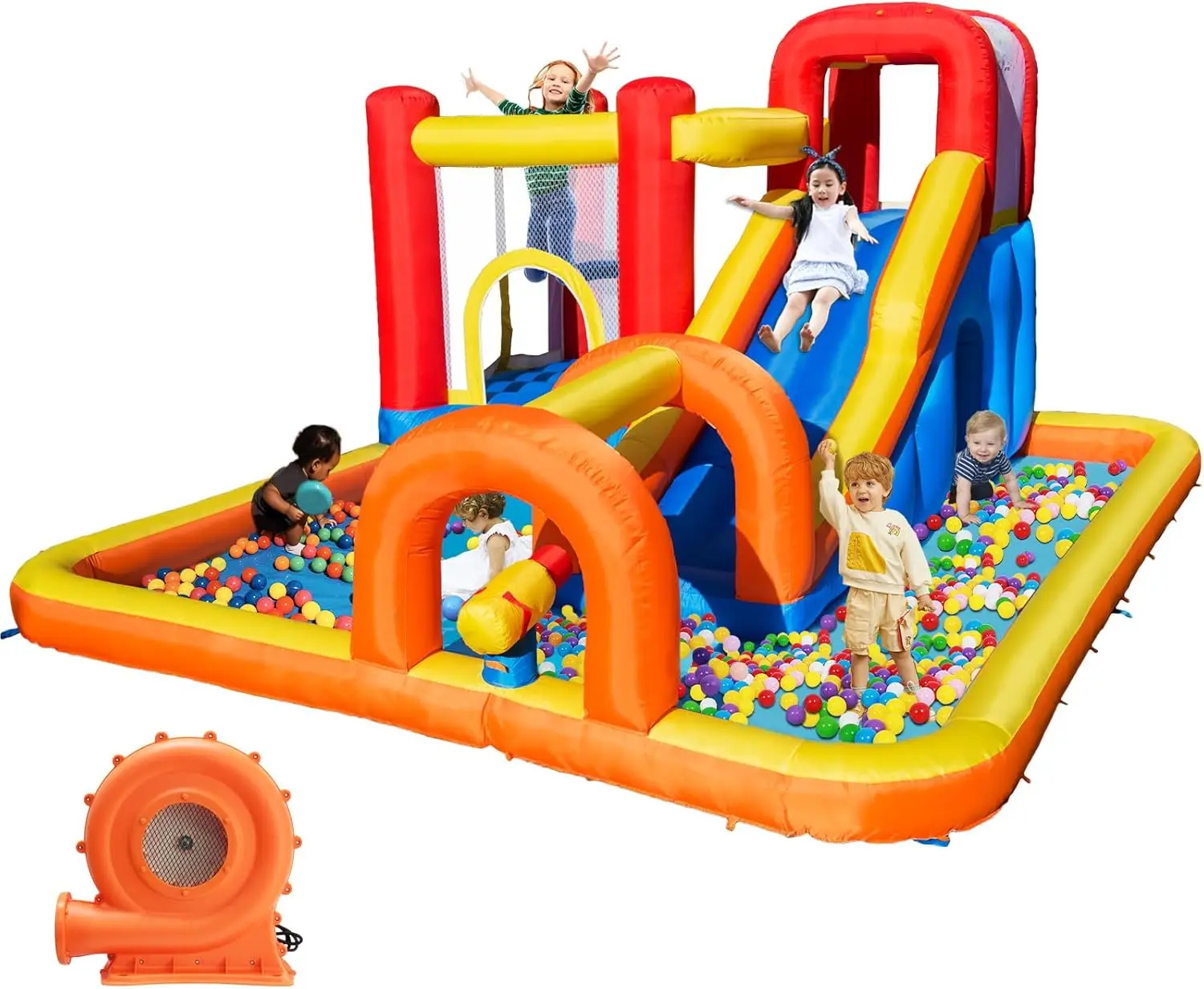

House Water Park with Long Water Slide & Large Splash Pool Fits 5 Kids, Endless Fun of Jumping,