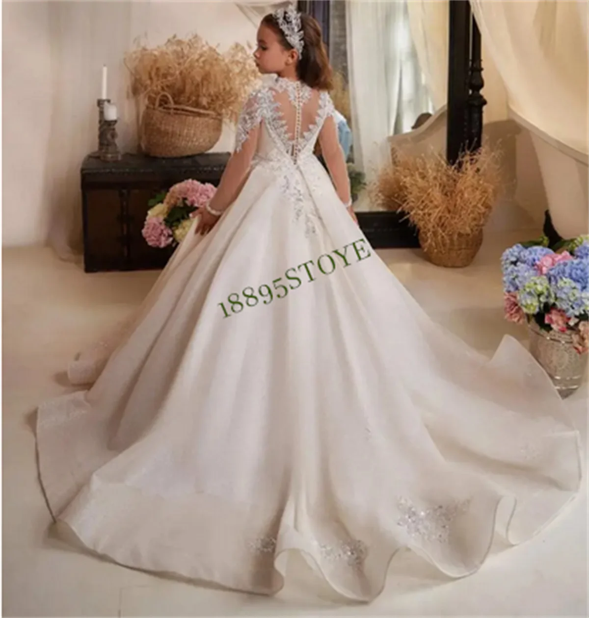 Flower Girl Dress for Wedding 2-14Y Teen Girls Graduation Party Prom maniche lunghe abito da spettacolo abito da prima comunione