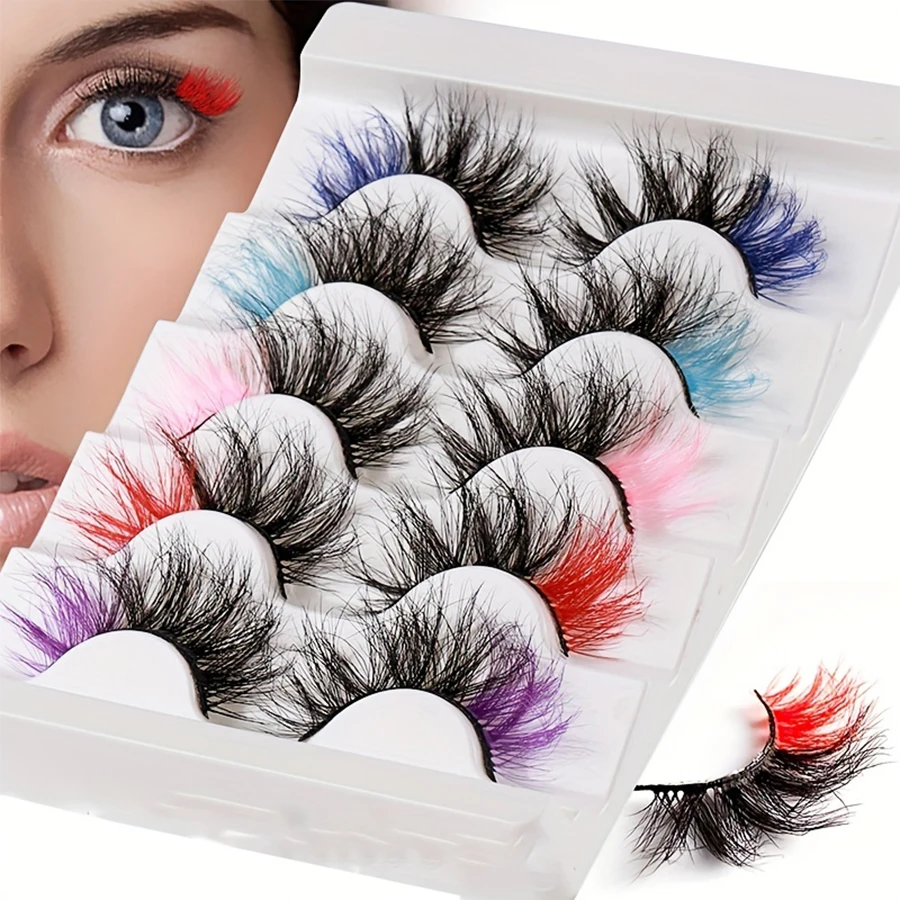 5 أزواج من الرموش الصناعية الملونة الراقية، رموش مقلدة متقاطعة سميكة وسميكة ثلاثية الأبعاد #1