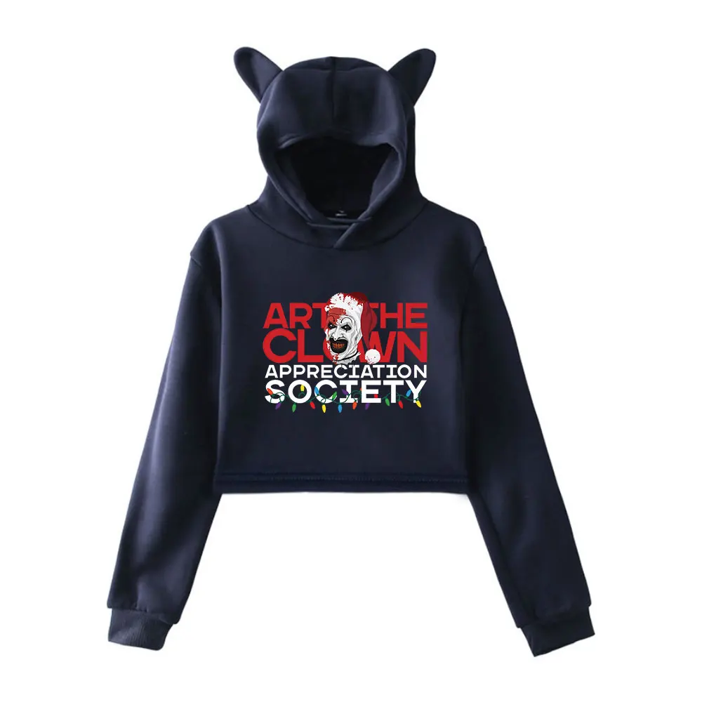 Terrifier Art The Clown Vintage 90s Streetwear Hoodie, Merch Hoodies, Fashion PVD for Girls, Cat Ear Crop Clothes for Women