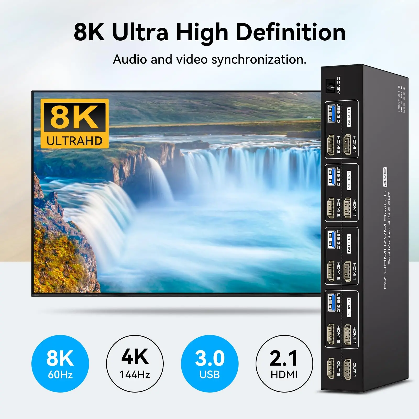 

HDMI Displayport KVM Switch 2 Monitors 4 Computers 8K@60Hz,USB 3.0 Dual Monitors KVM Switch for 4 PC Share 2 Monitors 4 USB 3.0