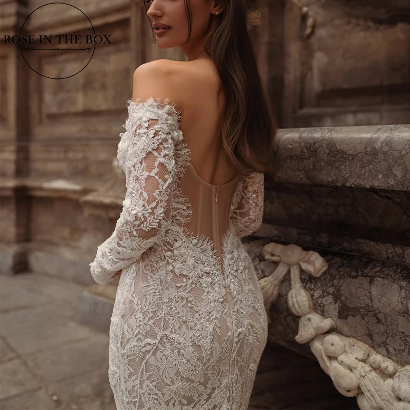 ROSEINTHEBOX Sweetheart Lace Simple Wedding Dress Embroidery Appliques  Mermaid Long sleeve Bridal Dress Customized - AliExpress 320