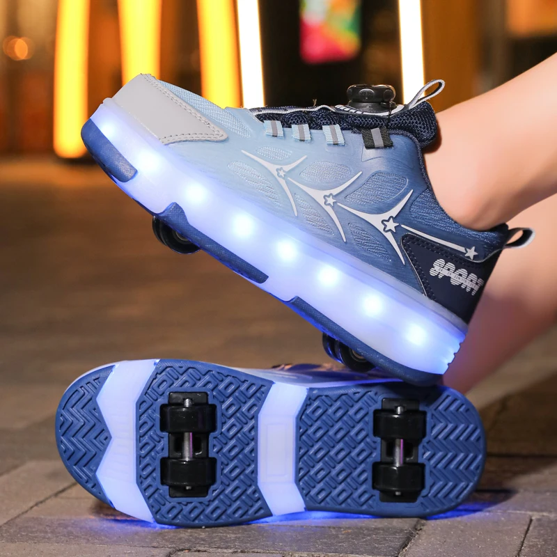 

Walking shoes children's four-wheel sports roller skating shoes light up invisible telescopic student roller skates