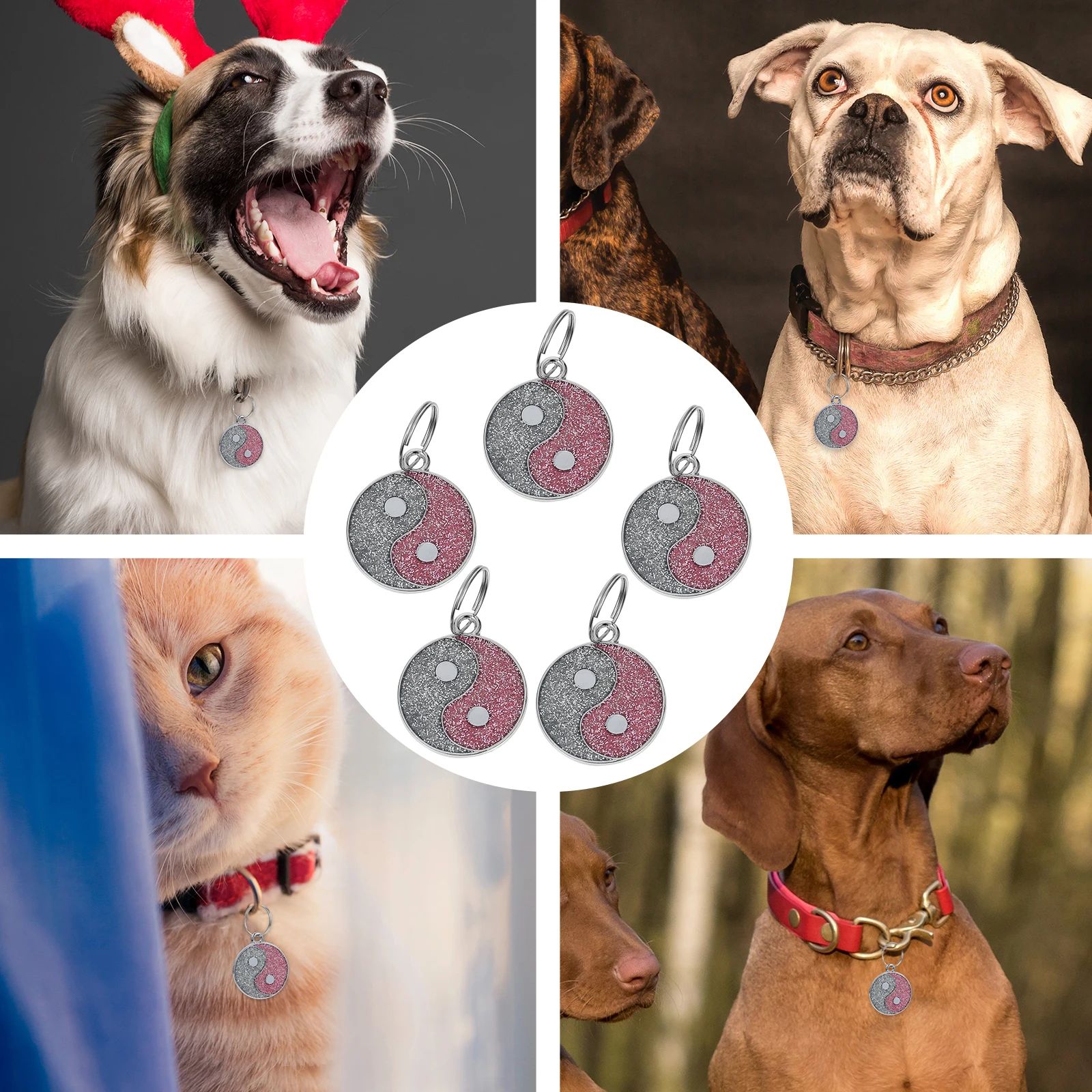 

5 Pcs Pet Tag Name Plate Pendent Round Tags Cat Chinese Style Personalized Dog Charm