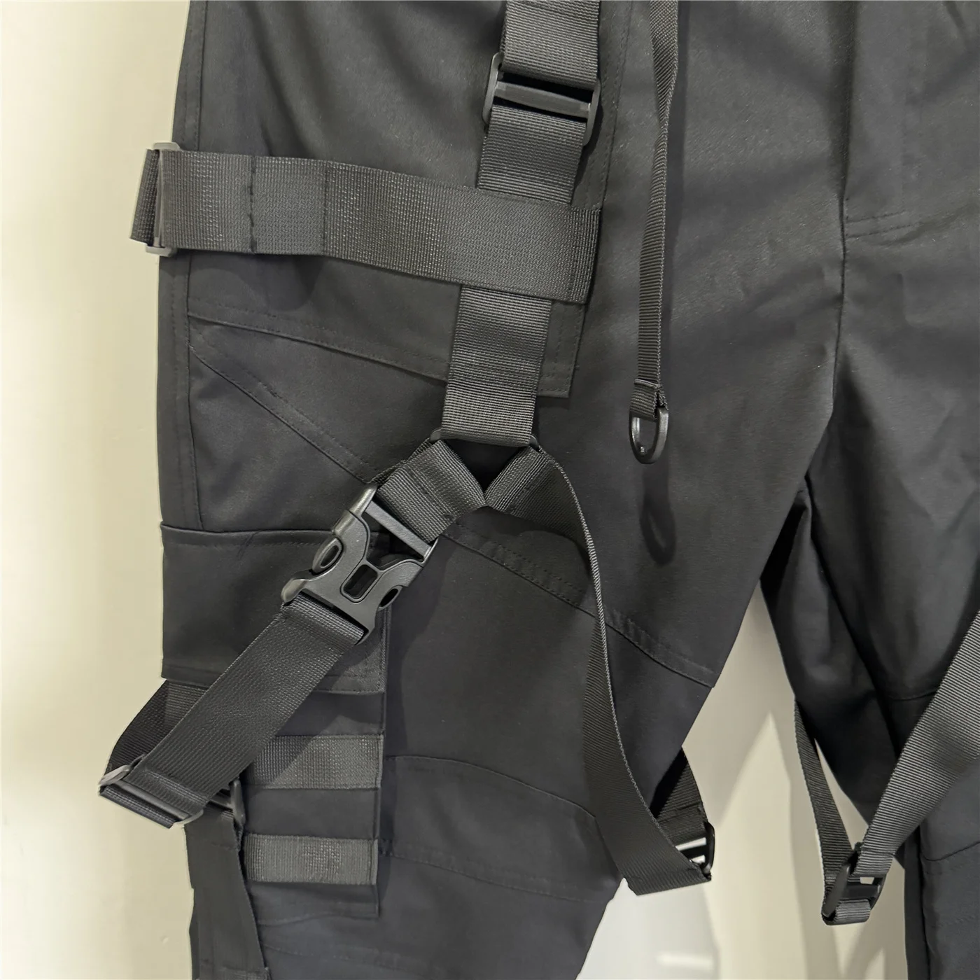Hip Hop Punk Cargo Pants Man Multi Ribbons Decorative Techwear Pants High Street Tactical Casual Trousers