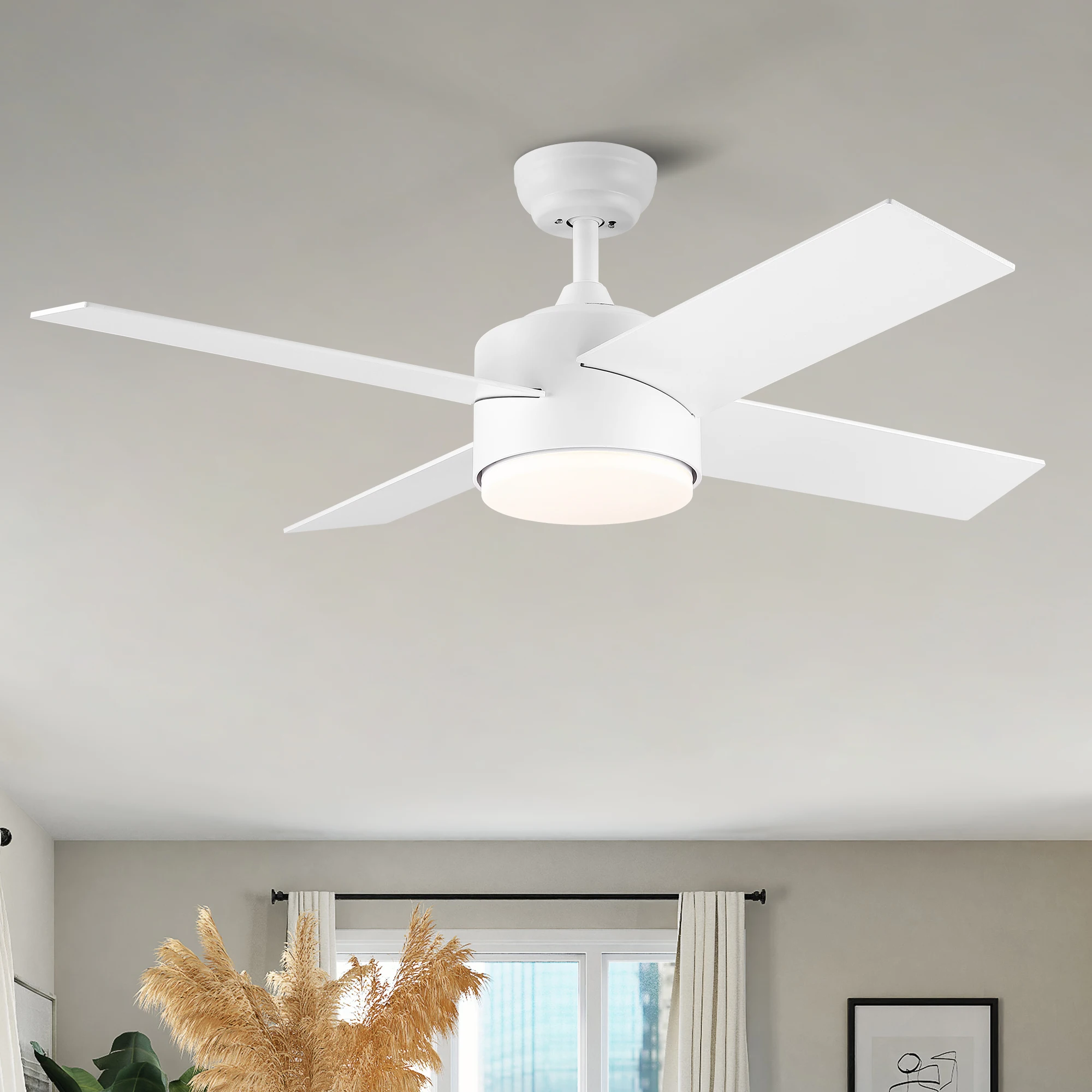 44 In Intergrated LED Ceiling Fan Lighting with White ABS Blade