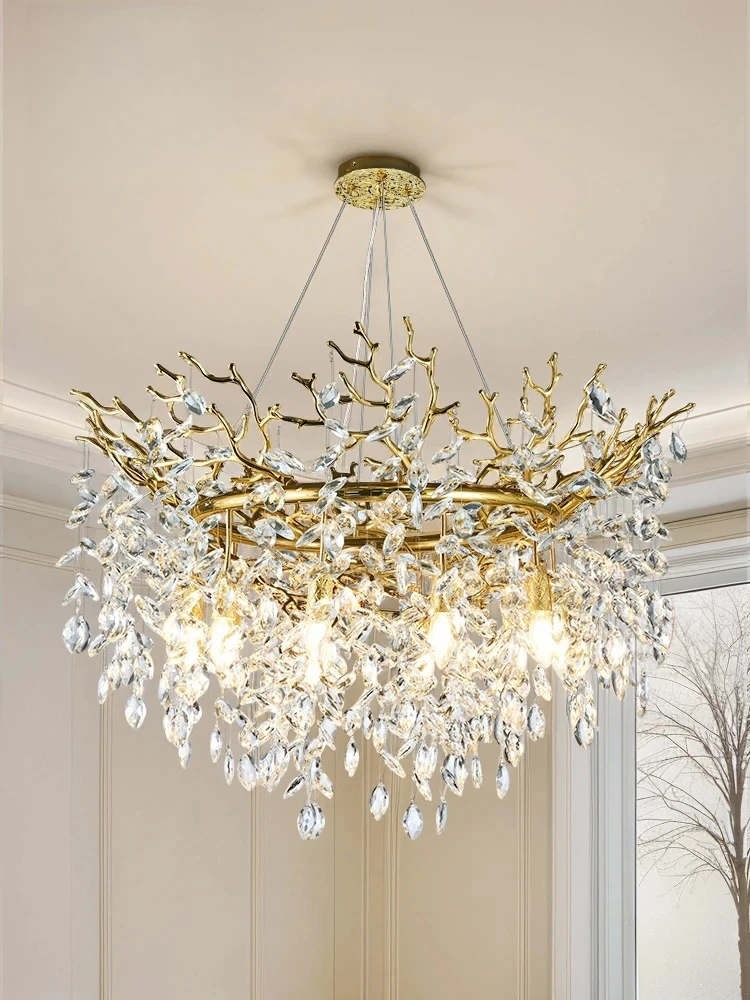 

Gold Multi Crystal Chandelier Light For Modern Living Room Bedroom Dining Room Kitchen Round Branch Chandelier Lighting Fixture